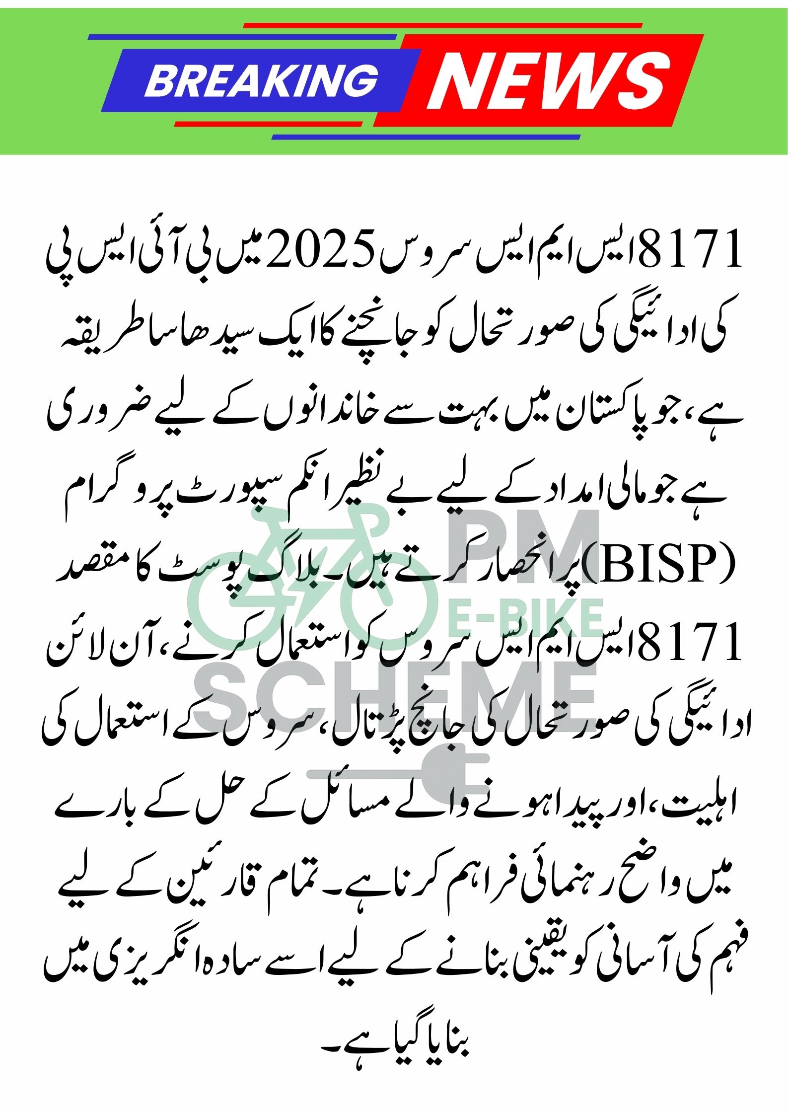 8171 SMS Service – Check BISP Payment Status 2025 Online